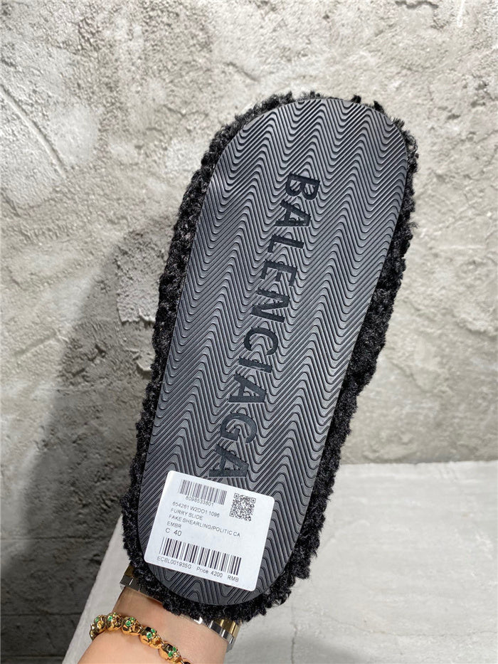 Balenciaga black furry slides