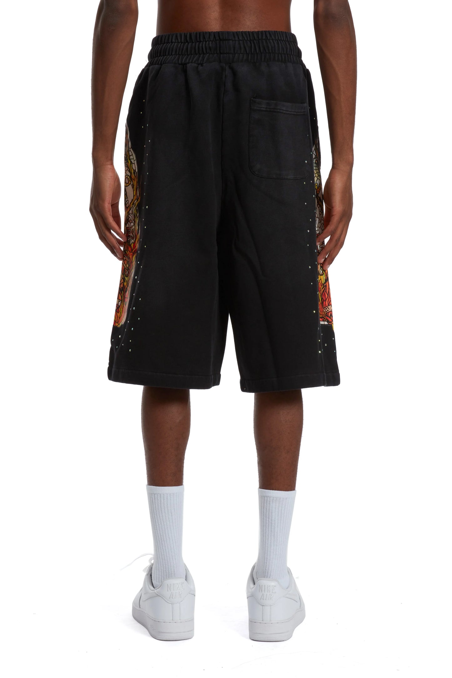 WHO DECIDES WAR black flame glass shorts
