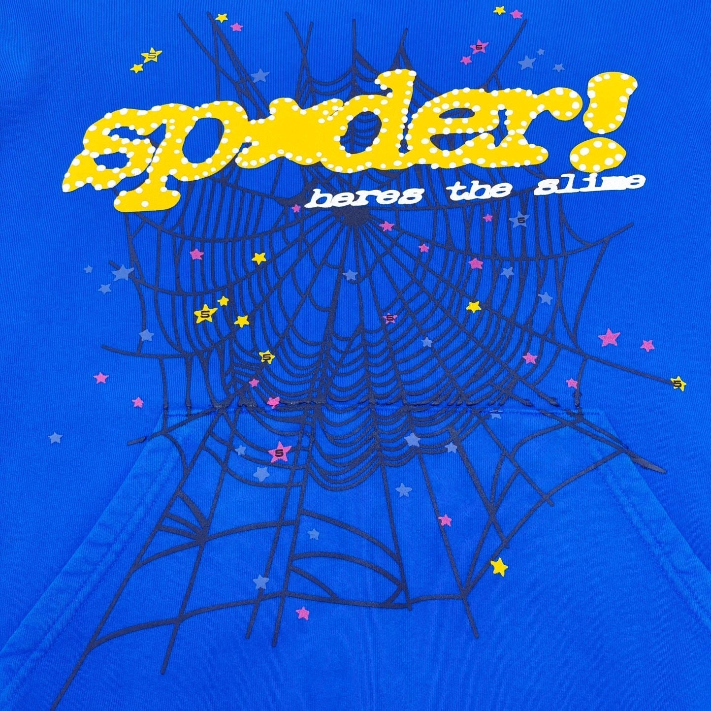 Blue and yellow sp5der hoodie