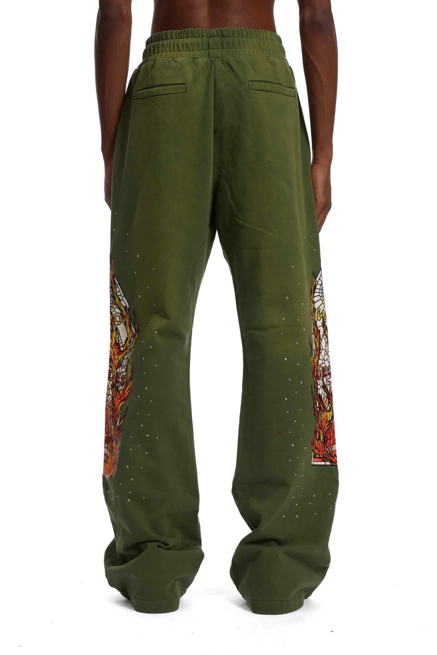 WHO DECIDES WAR green flame glass sweatpants