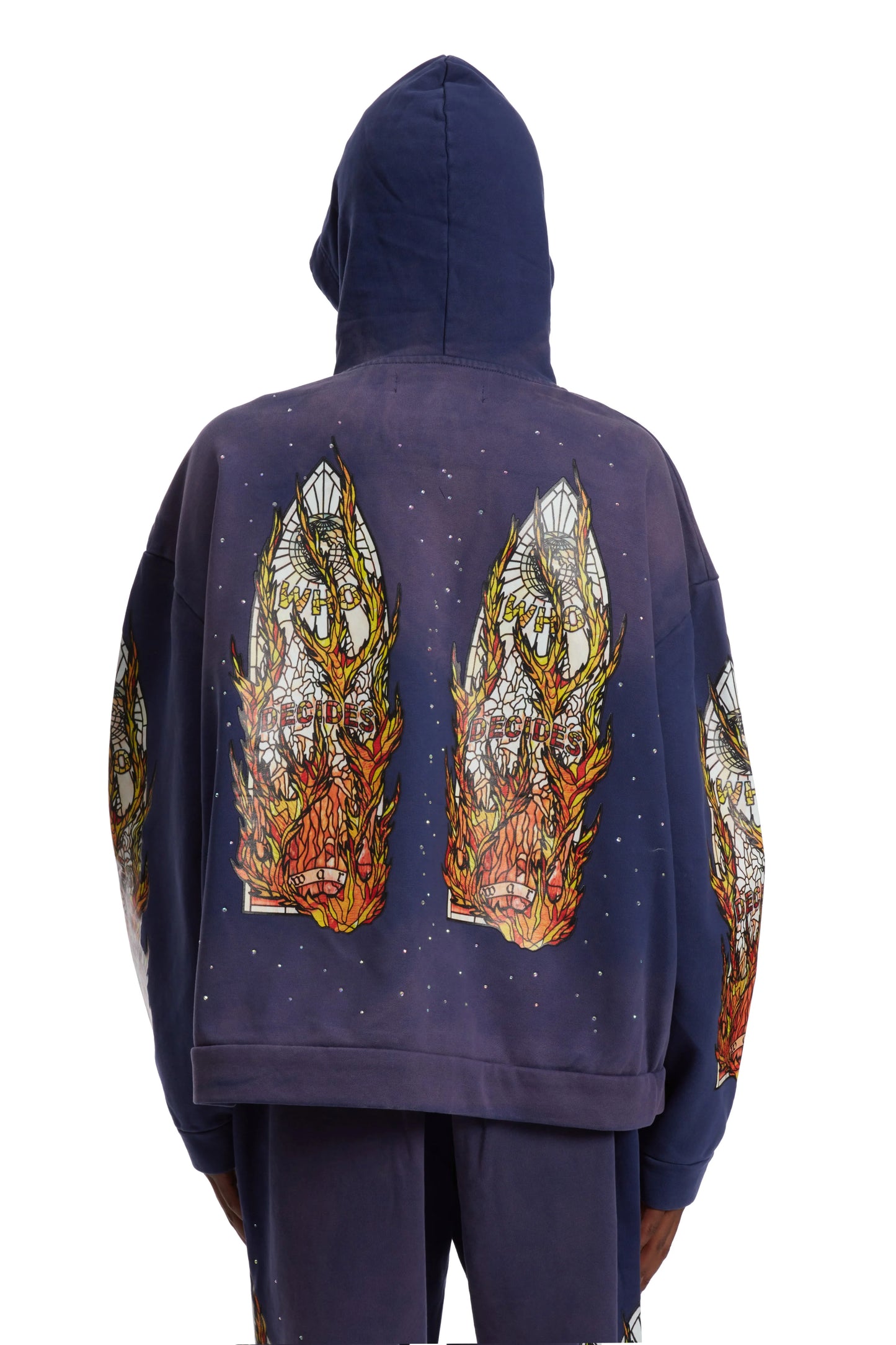 WHO DECIDES WAR pruple flame glass hoodie