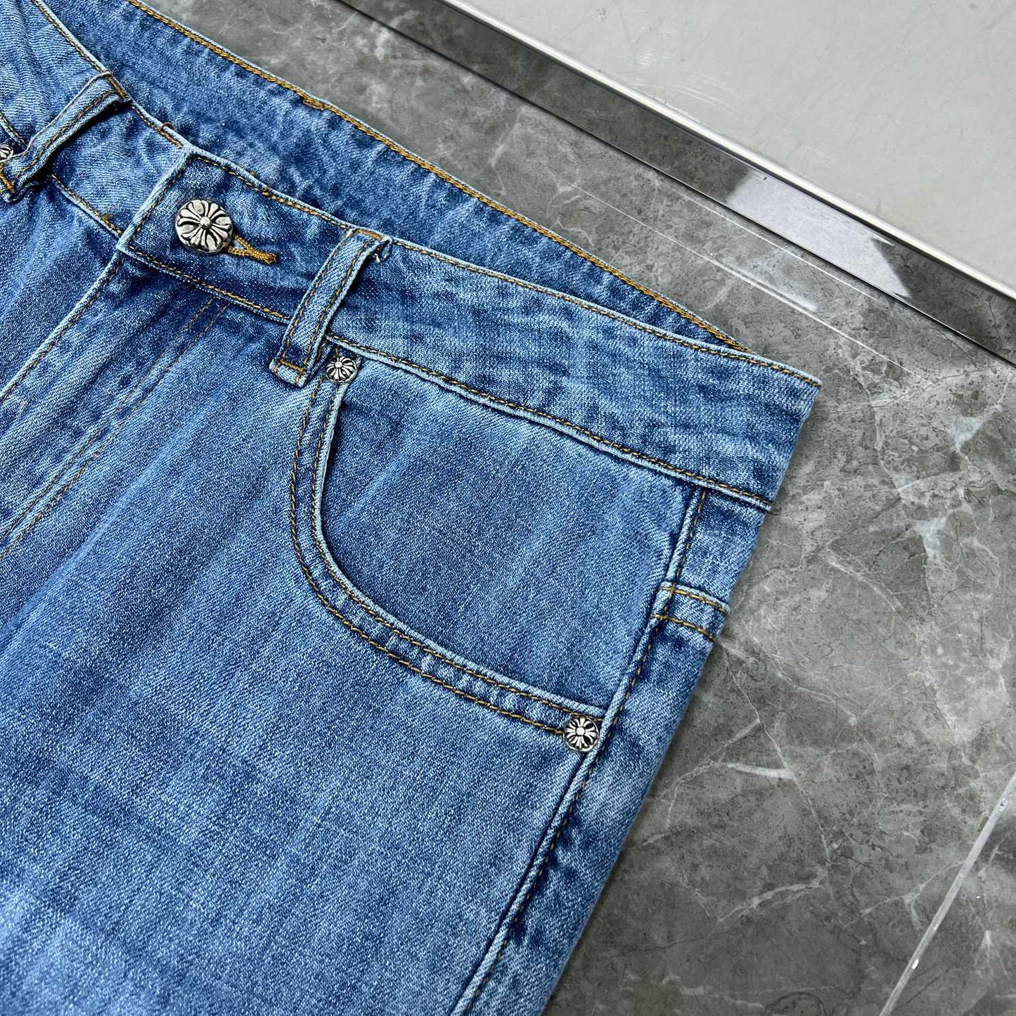 Chrome Hearts X Levi's Green Leather Patch 550 Made in USA Frayed Bottom Jeans