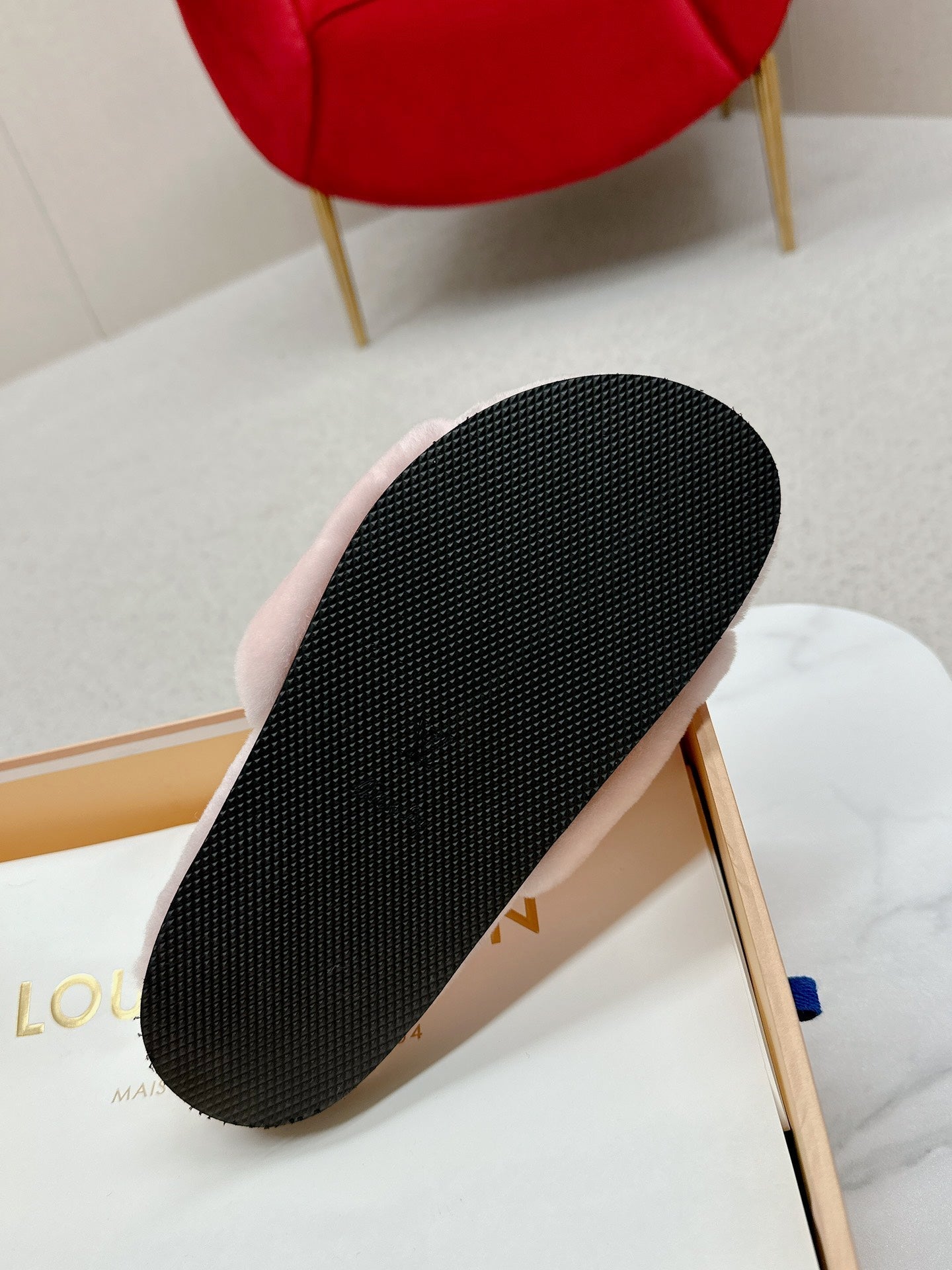 Pink Louis vitton fur slides