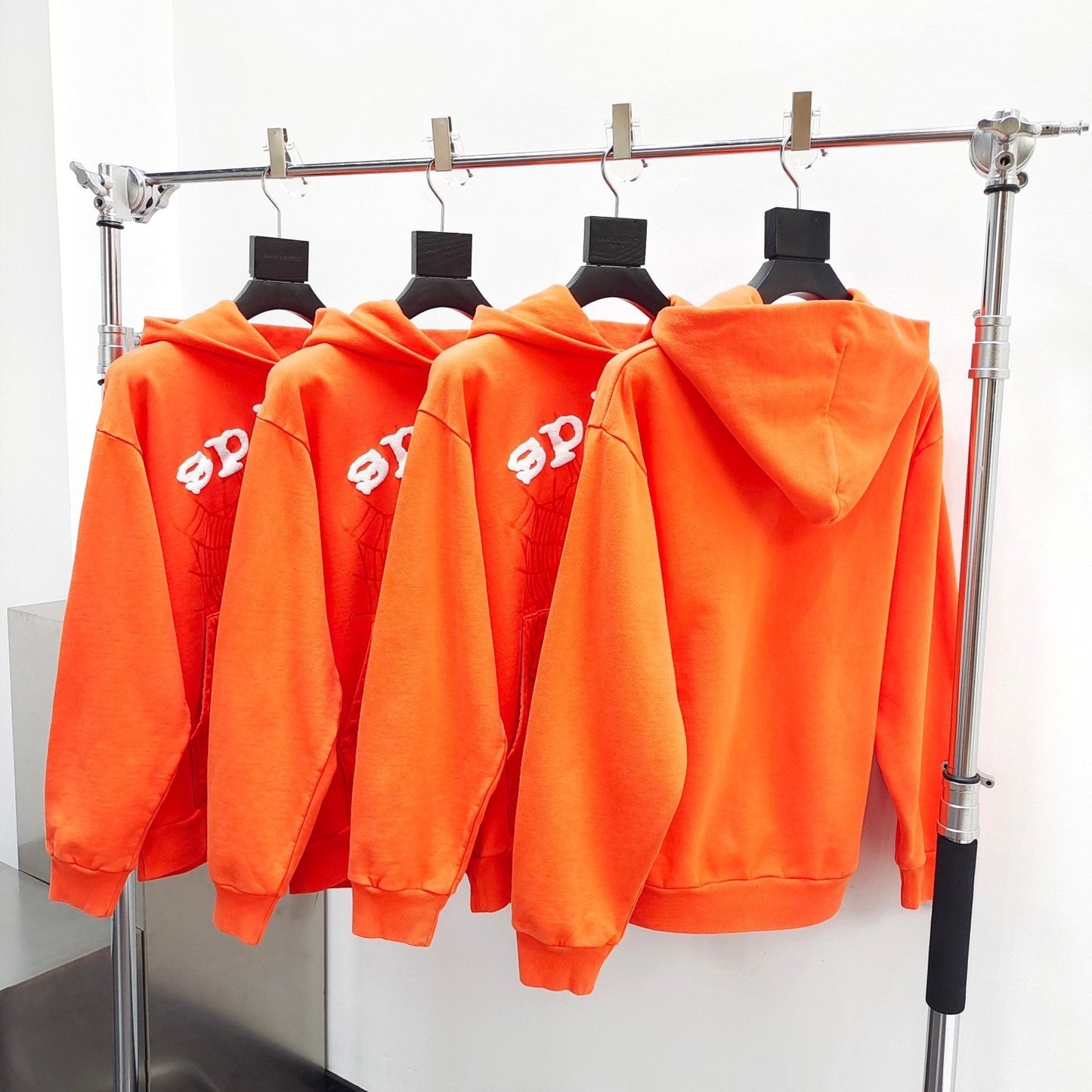 Sp5der Worldwide Web Orange Rhinestone Hoodie