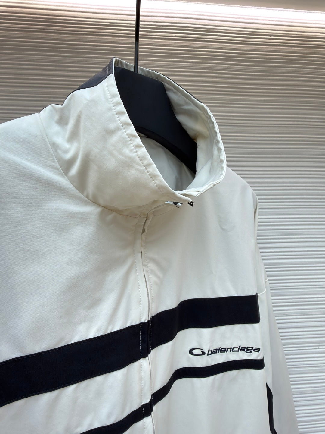 White BALENCIAGA STRIPED HIGH COLLAR JACKET
