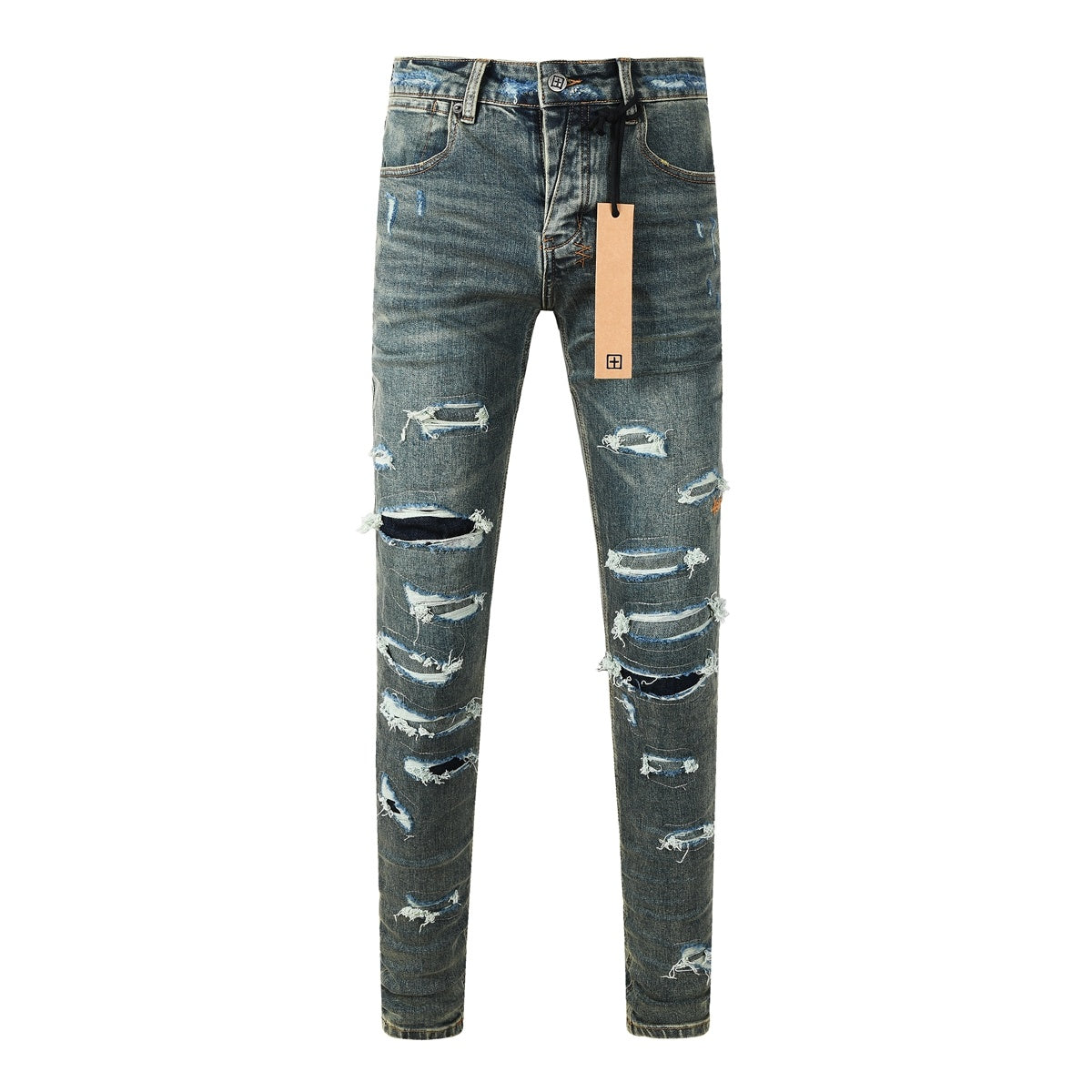KSUBI denim dark blue ish brown distressed skinny jeans