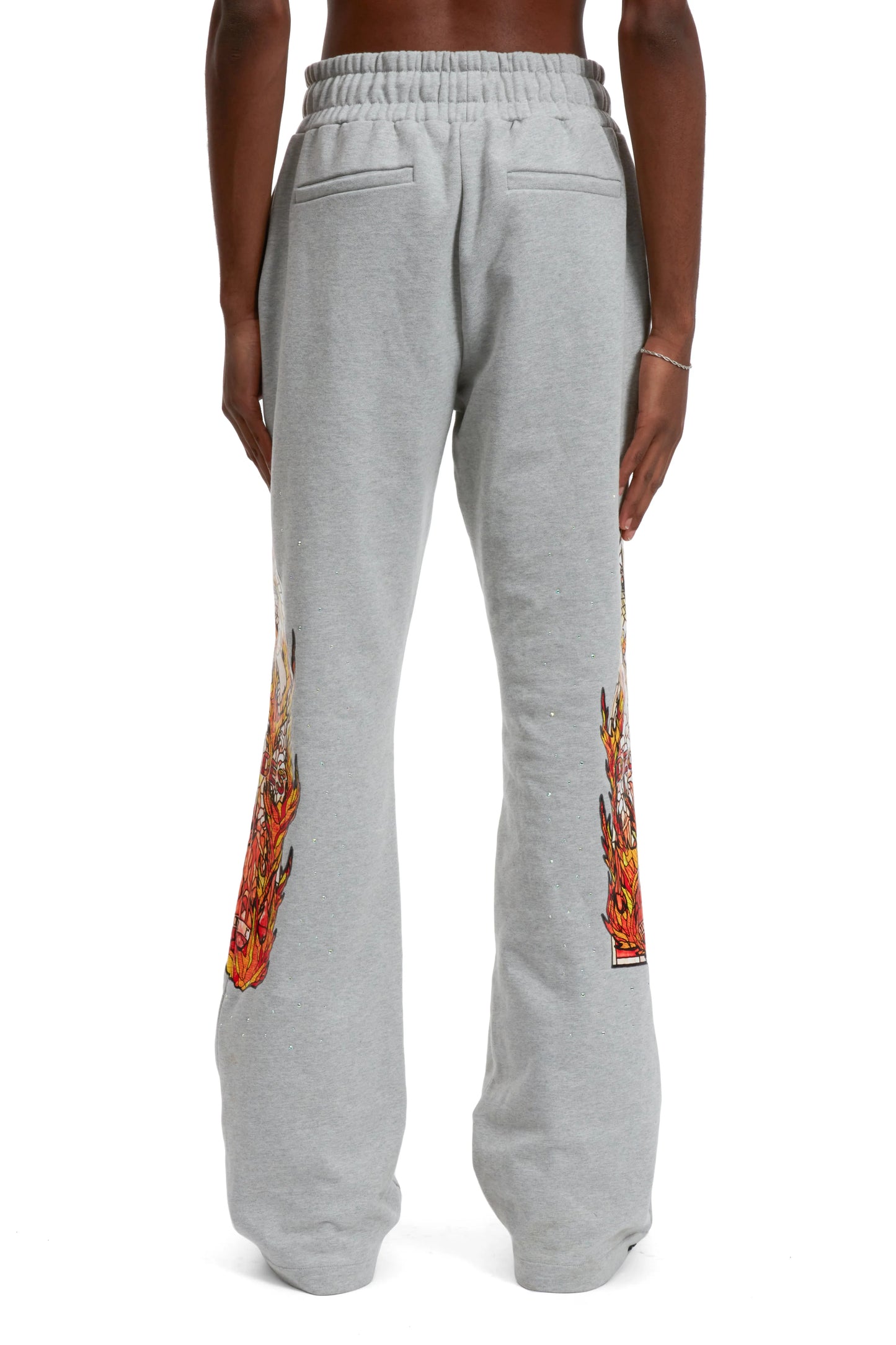 WHO DECIDES WAR gray flame glass sweatpants