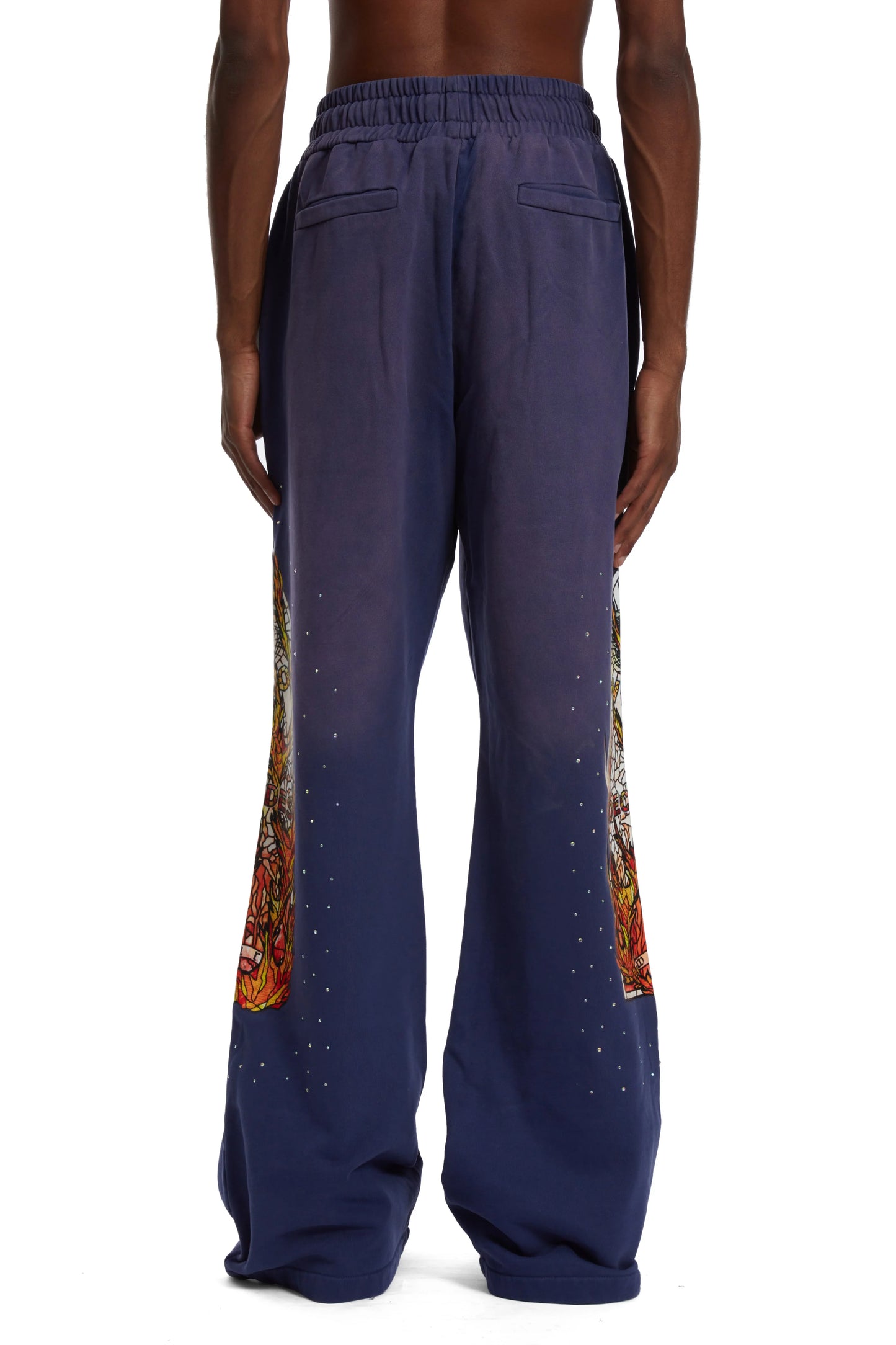 WHO DECIDES WAR pruple flame glass sweatpants