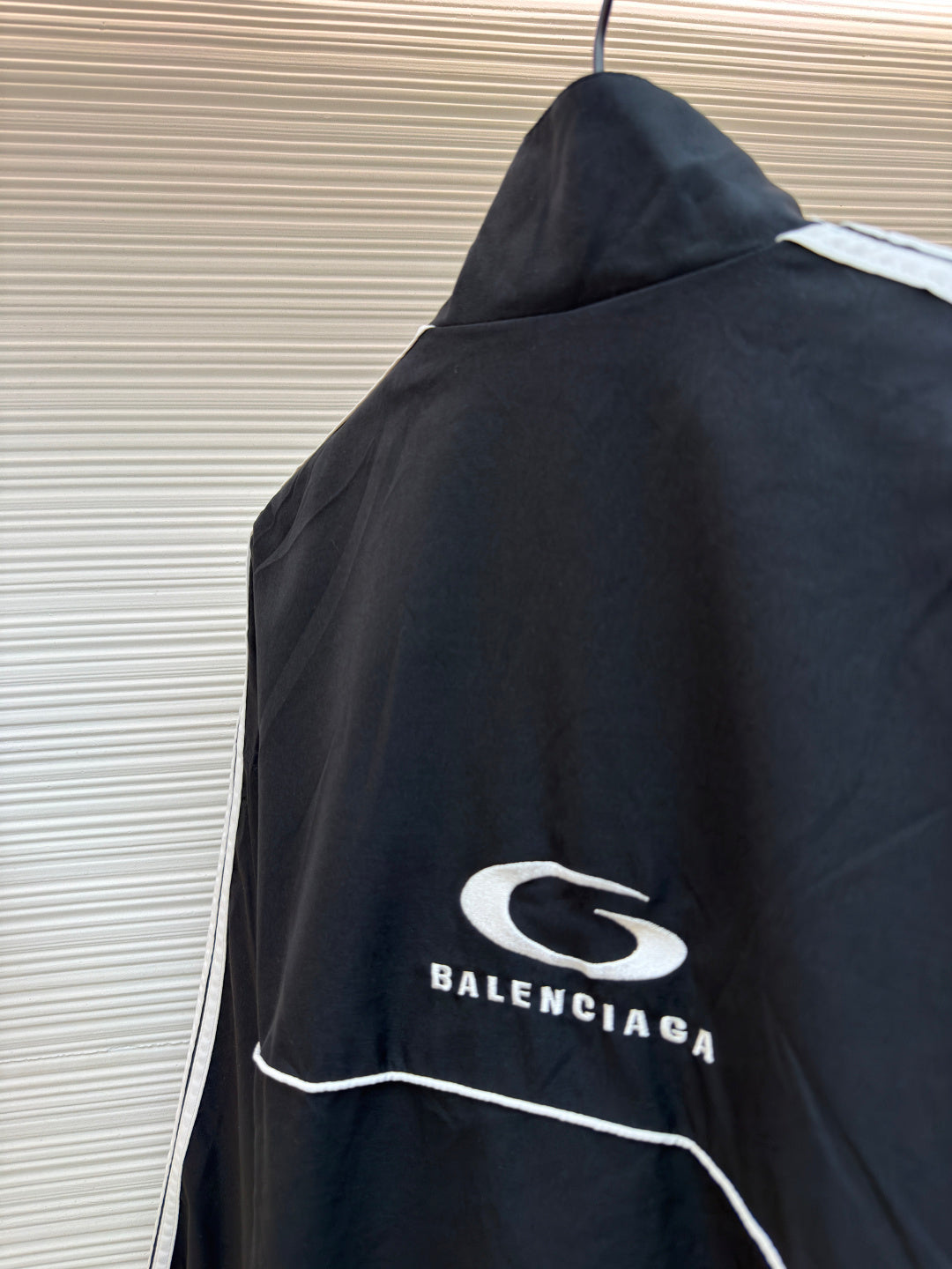 BALENCIAGA STRIPED HIGH COLLAR JACKET