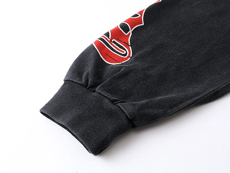 1097 # Godspeed Fashion Retro Washed Street Cotton Loose Long Sleeve T-shirt