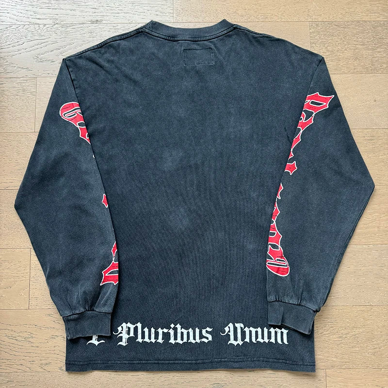 1097 # Godspeed Fashion Retro Washed Street Cotton Loose Long Sleeve T-shirt