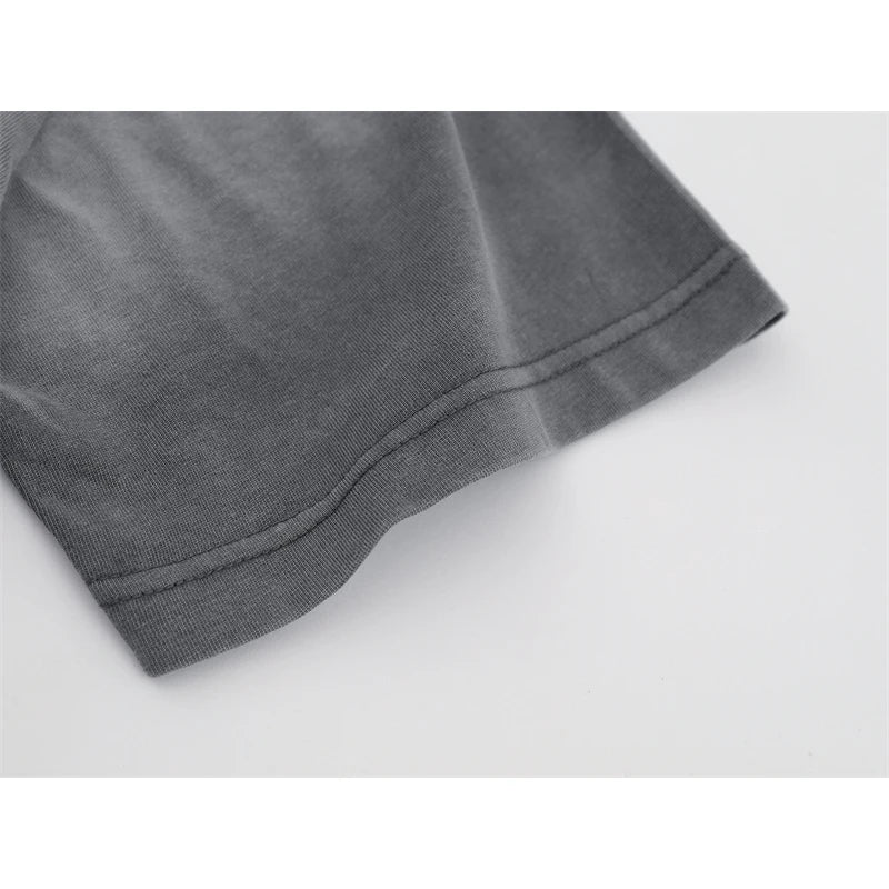 Vale Retro Washed Cement Print Pattern Short Sleeved t-Shirt