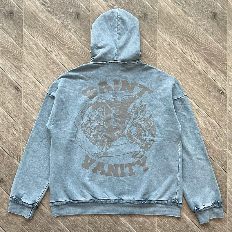 Same SAINT VANITY ins wash water to make old riveted hoodie
