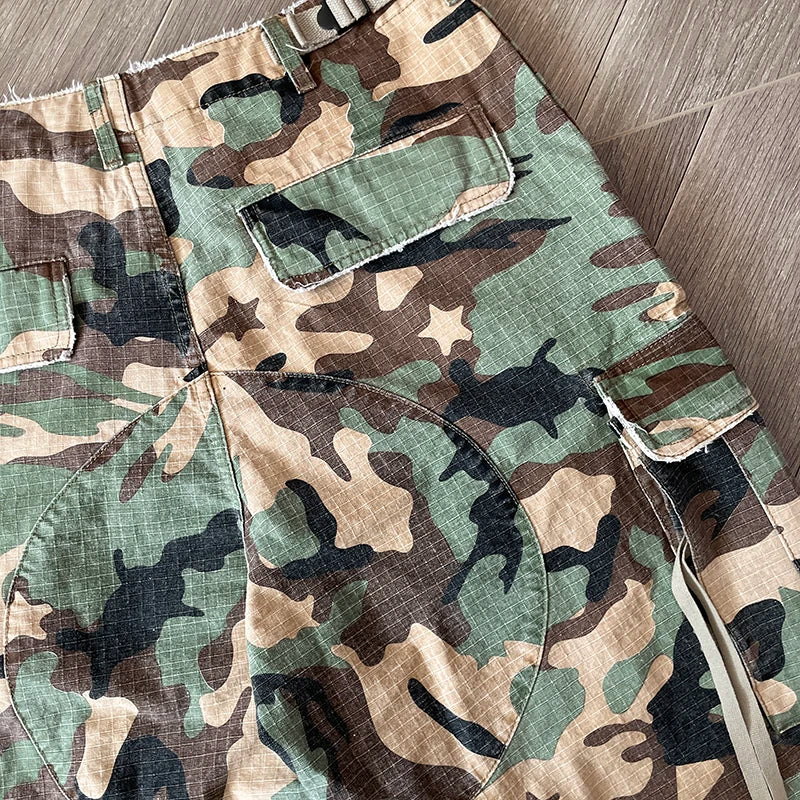 HS Studios European and American high street embroidered camouflage sports casual cargo pants