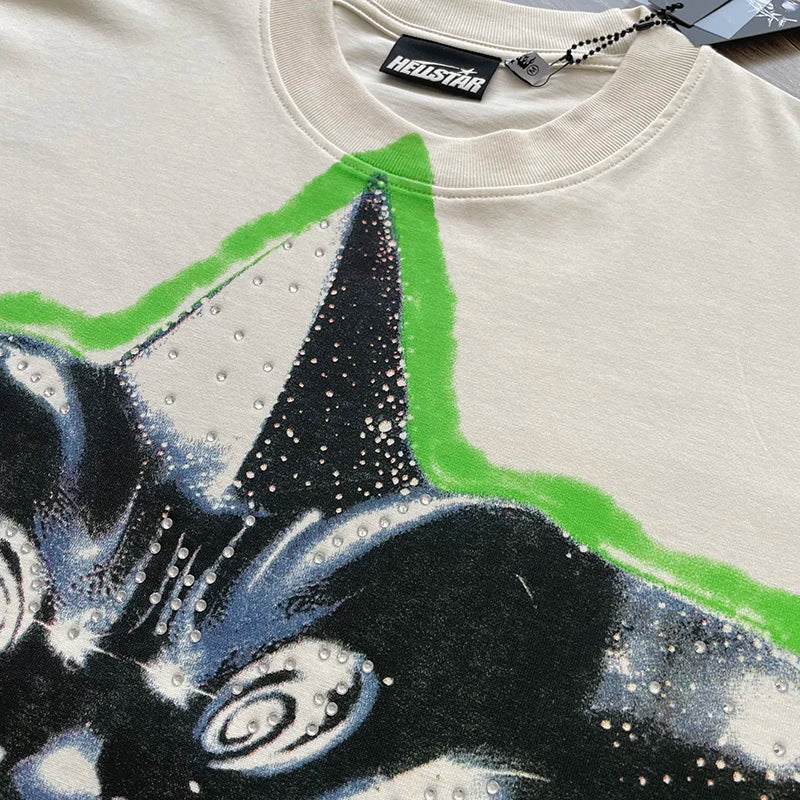 Hellstar PATH TO PARADISE Smiling star Pressed diamond printed casual short-sleeved T-shirt