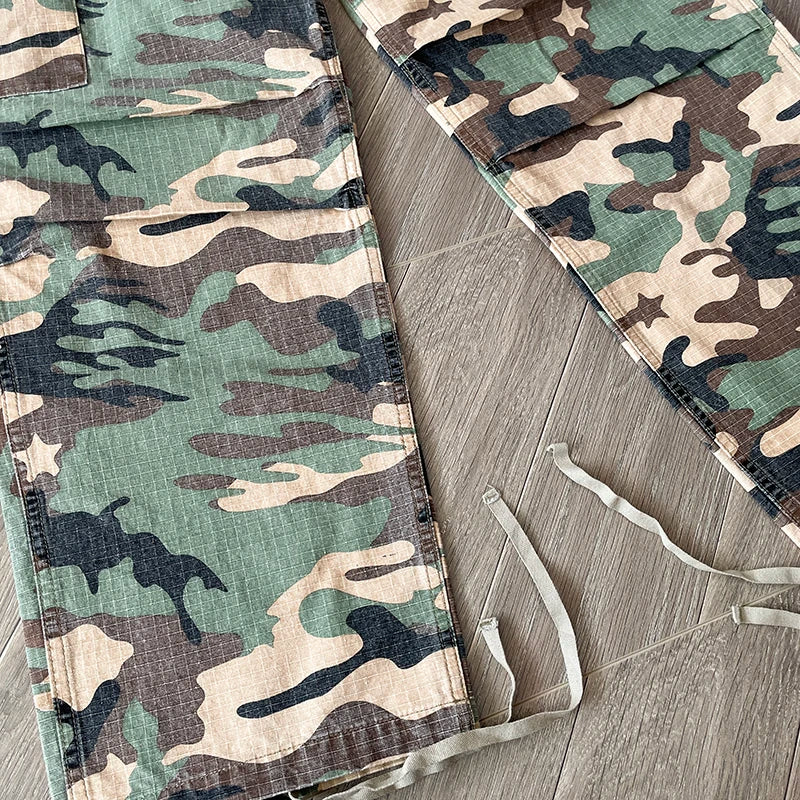 HS Studios European and American high street embroidered camouflage sports casual cargo pants