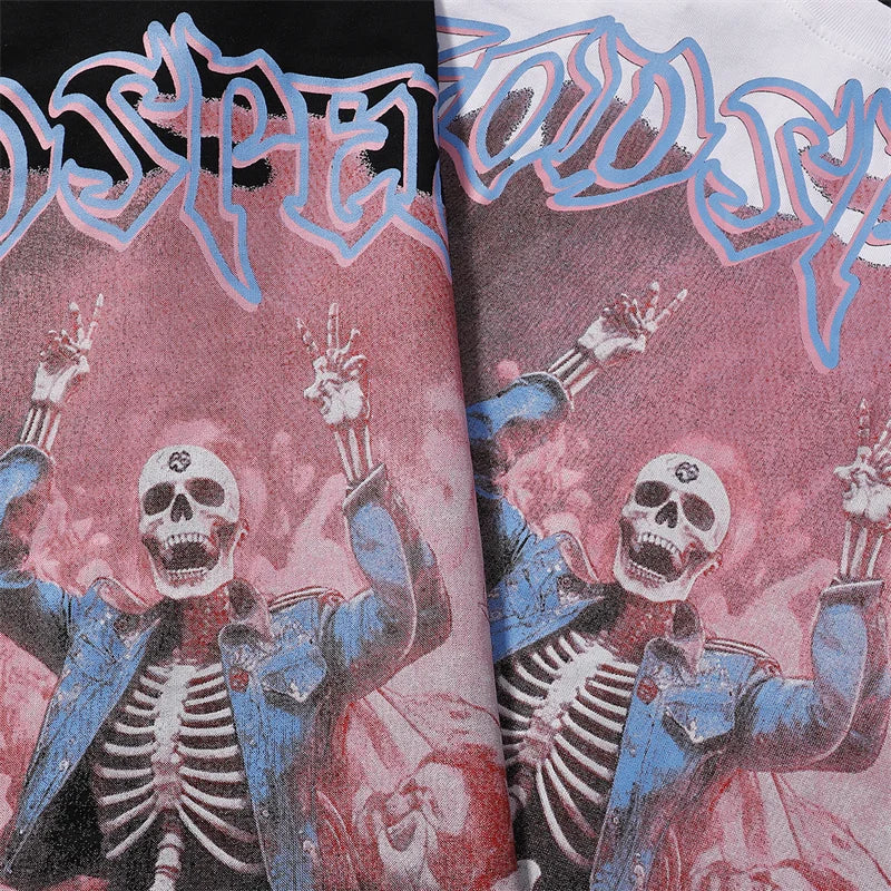 Godspeed Skeleton Crowd Printed Cotton T-shirt