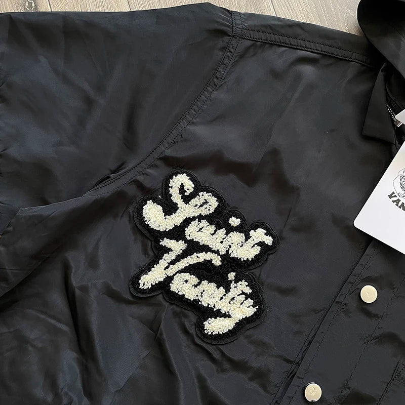 SAINT VANITY Embroidered casual sports trench coat with hooded short sleeves