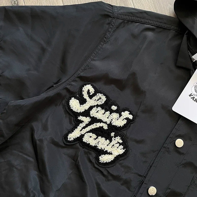 SAINT VANITY Embroidered casual sports trench coat with hooded short sleeves