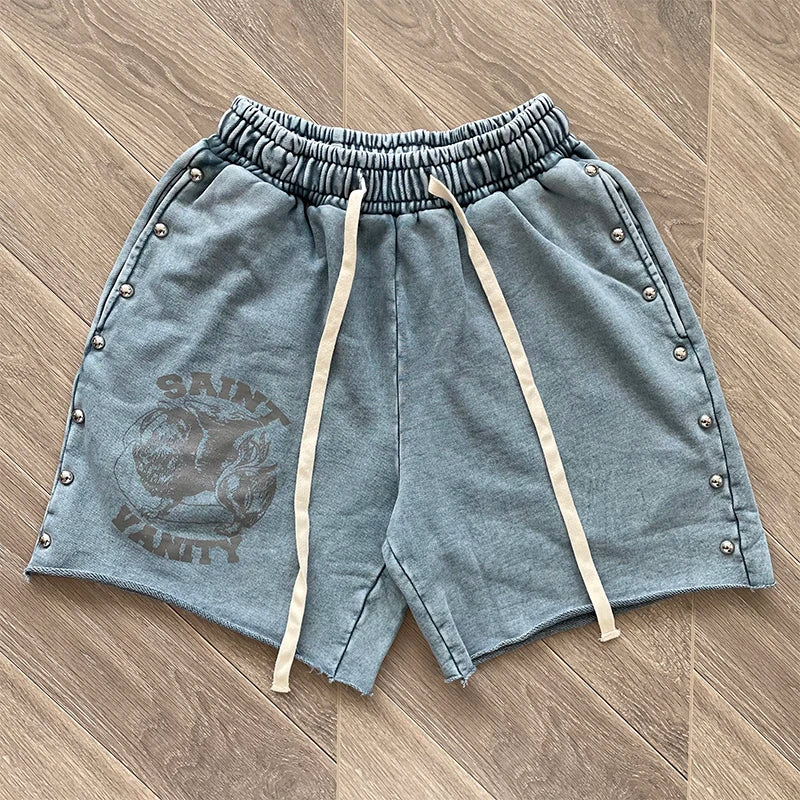 Same SAINT VANITY ins wash and do old rivets casual sports shorts
