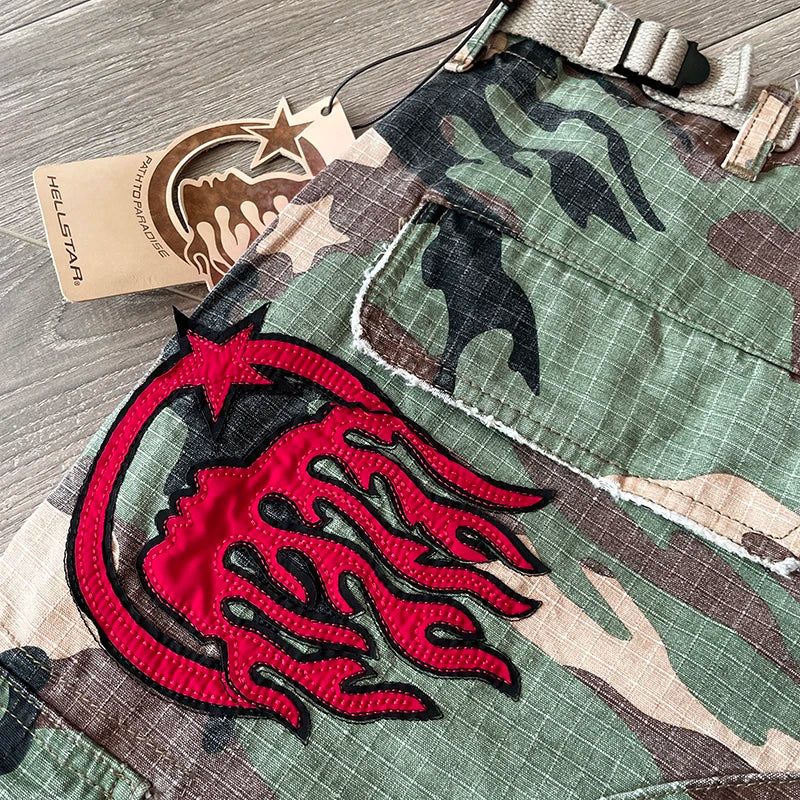 HS Studios European and American high street embroidered camouflage sports casual cargo pants