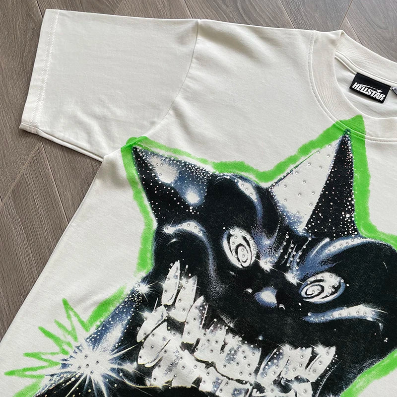 Hellstar PATH TO PARADISE Smiling star Pressed diamond printed casual short-sleeved T-shirt