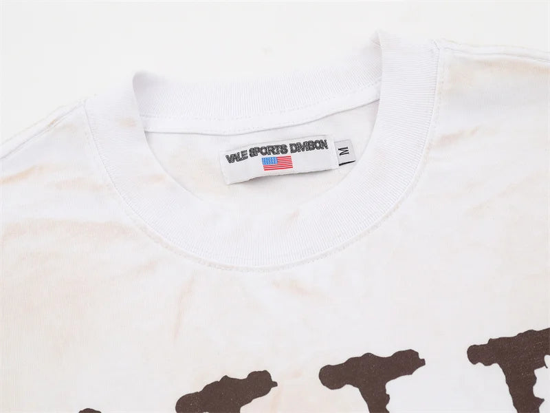 VALE2025 Latest Letter Slogan White Mud Print Fashion T-shirt