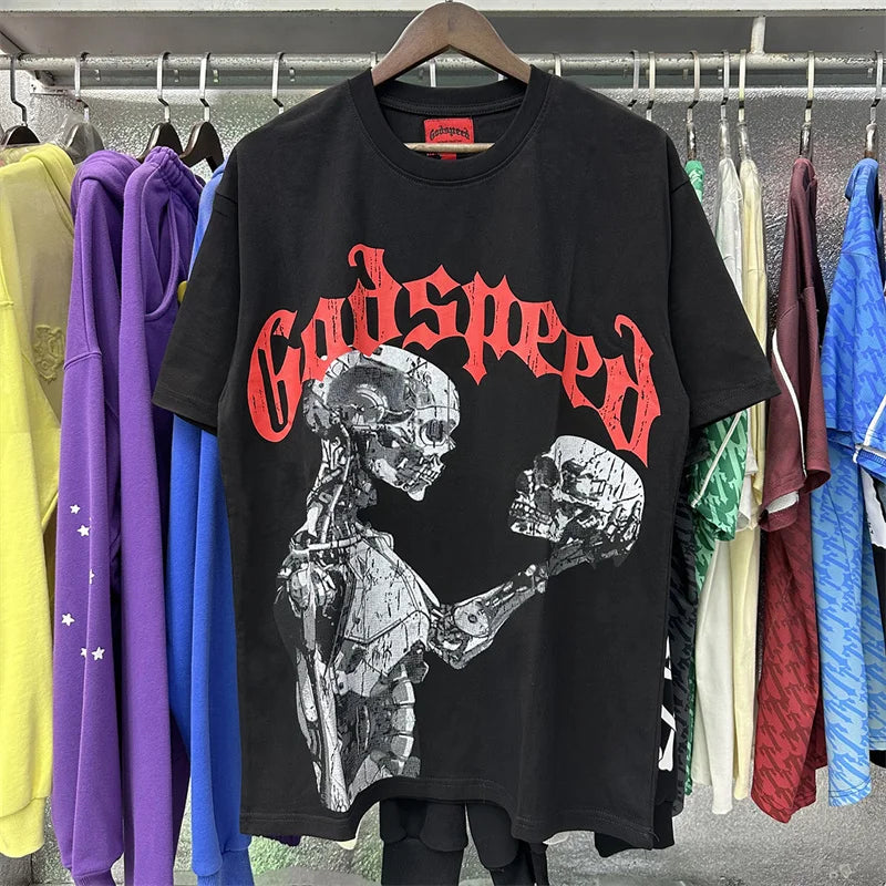 Godspeed Skull Print High-Quality Casual Short Sleeved Shirt