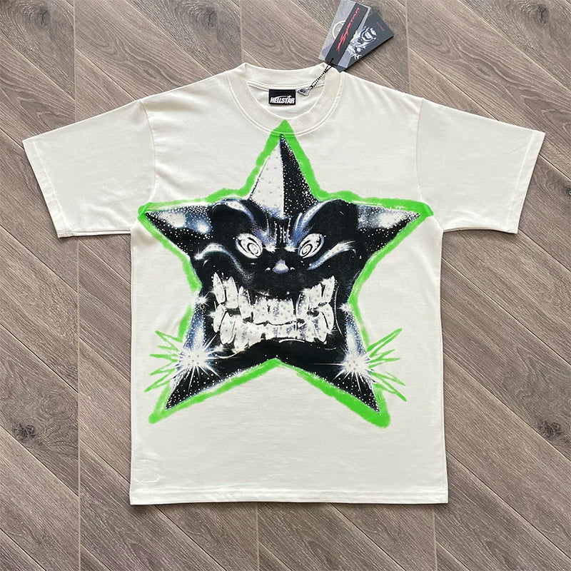 Hellstar PATH TO PARADISE Smiling star Pressed diamond printed casual short-sleeved T-shirt