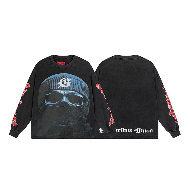 1097 # Godspeed Fashion Retro Washed Street Cotton Loose Long Sleeve T-shirt