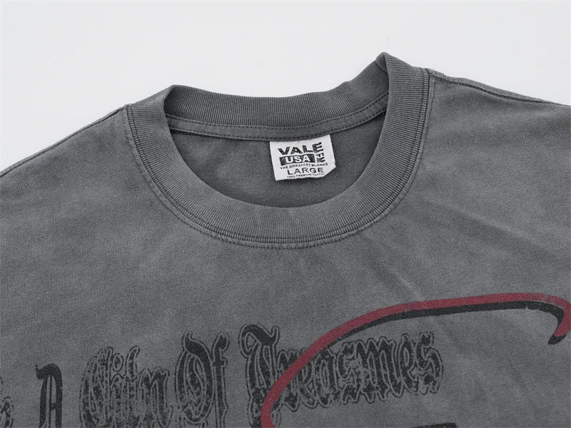 Vale Retro Washed Cement Print Pattern Short Sleeved t-Shirt