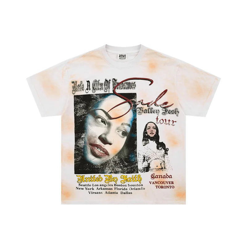 Vale Retro Washed Cement Print Pattern Short Sleeved t-Shirt