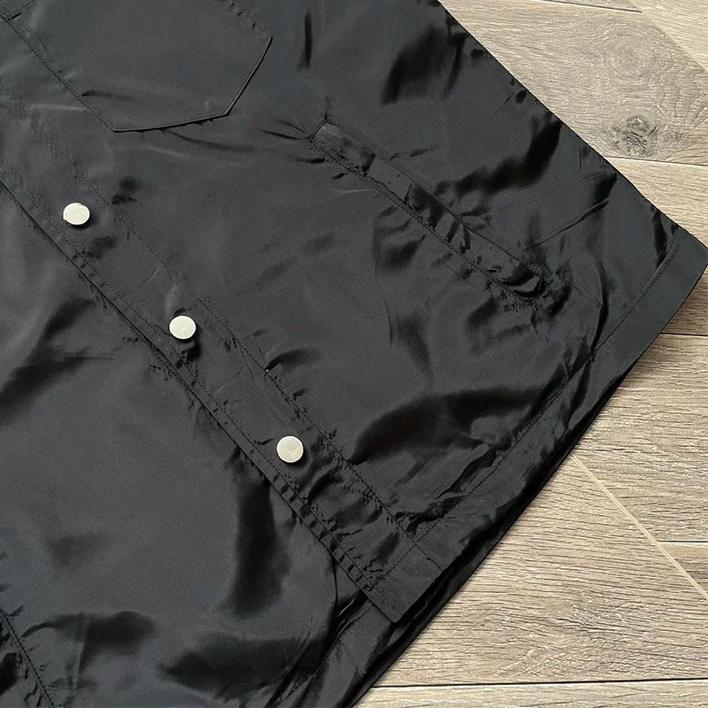 SAINT VANITY Embroidered casual sports trench coat with hooded short sleeves