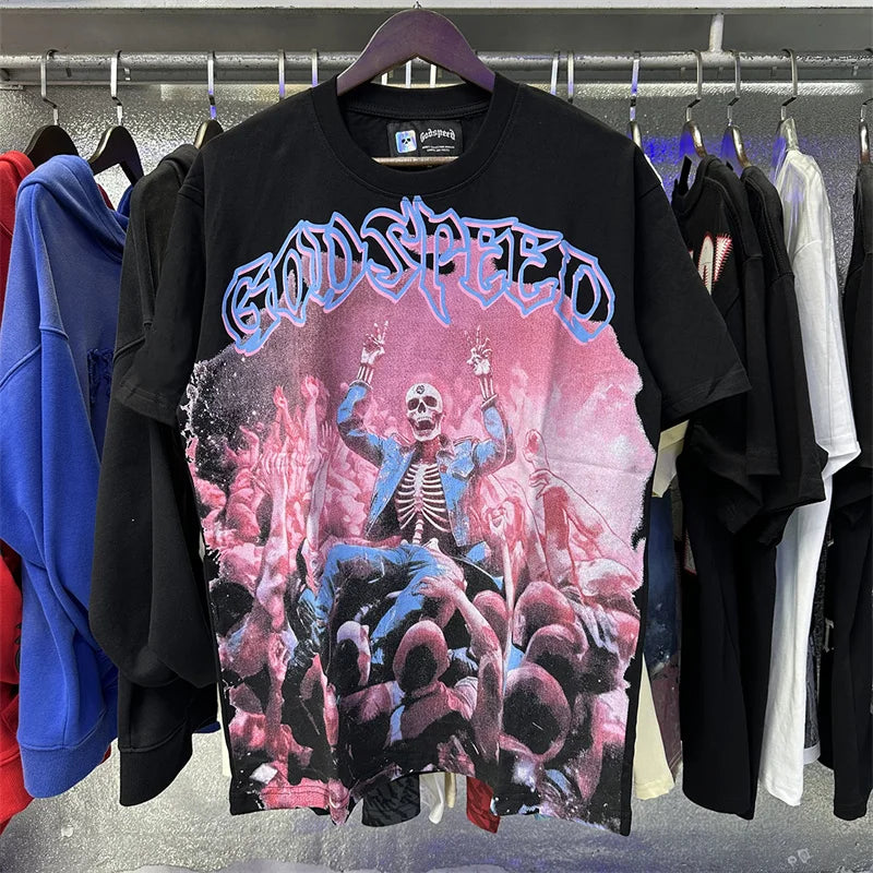 Godspeed Skeleton Crowd Printed Cotton T-shirt