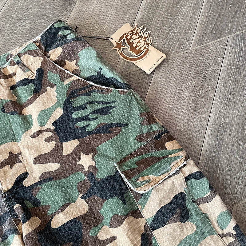 HS Studios European and American high street embroidered camouflage sports casual cargo pants