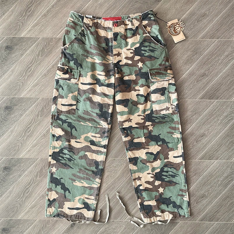 HS Studios European and American high street embroidered camouflage sports casual cargo pants