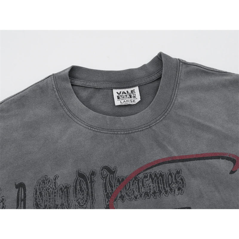 Vale Retro Washed Cement Print Pattern Short Sleeved t-Shirt