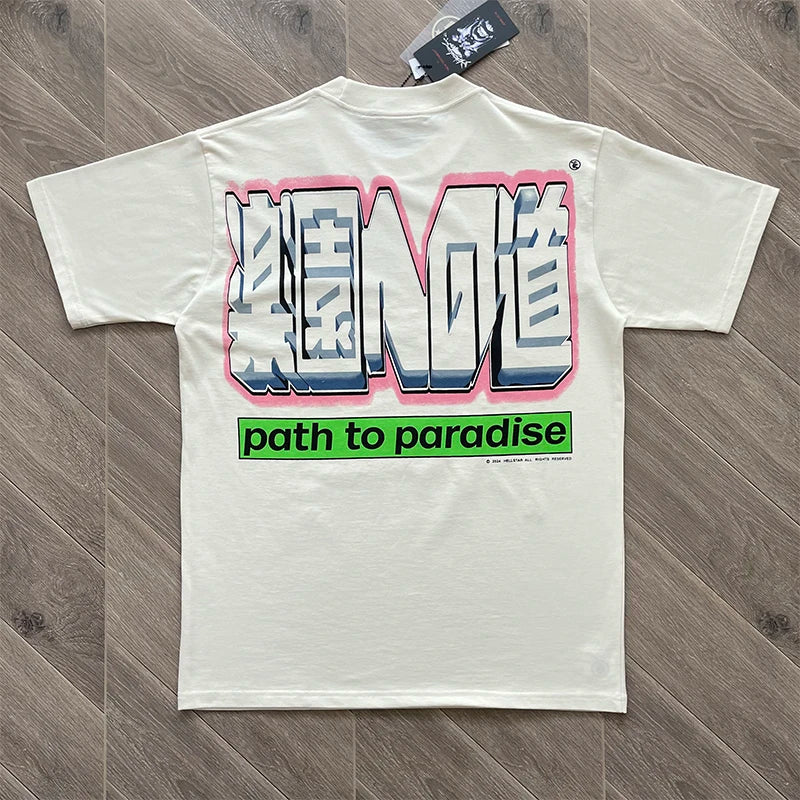 Hellstar PATH TO PARADISE Smiling star Pressed diamond printed casual short-sleeved T-shirt