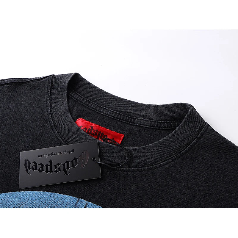 1097 # Godspeed Fashion Retro Washed Street Cotton Loose Long Sleeve T-shirt
