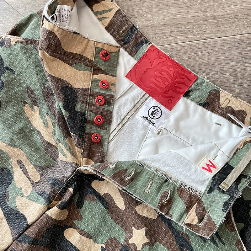 HS Studios European and American high street embroidered camouflage sports casual cargo pants