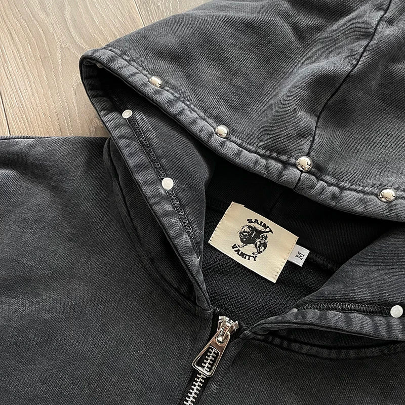 Same SAINT VANITY ins wash water to make old riveted hoodie