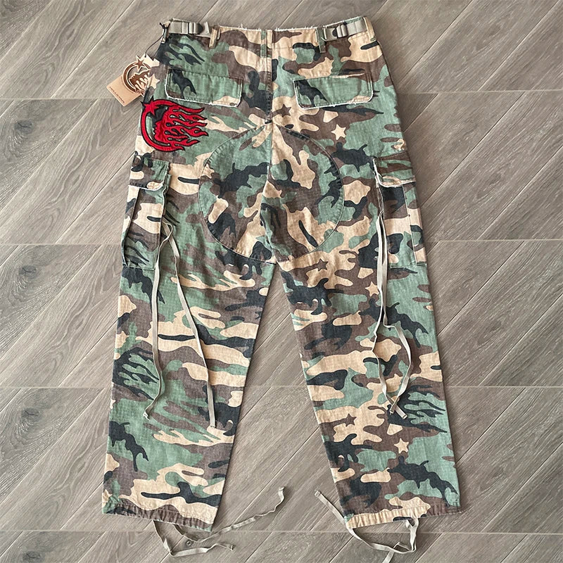 HS Studios European and American high street embroidered camouflage sports casual cargo pants