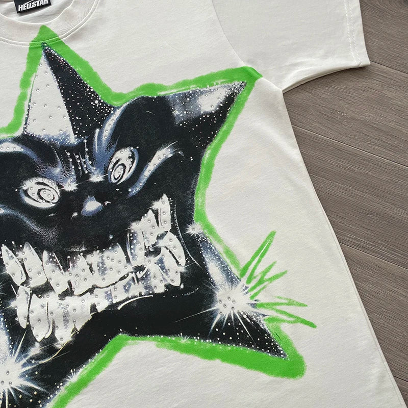 Hellstar PATH TO PARADISE Smiling star Pressed diamond printed casual short-sleeved T-shirt