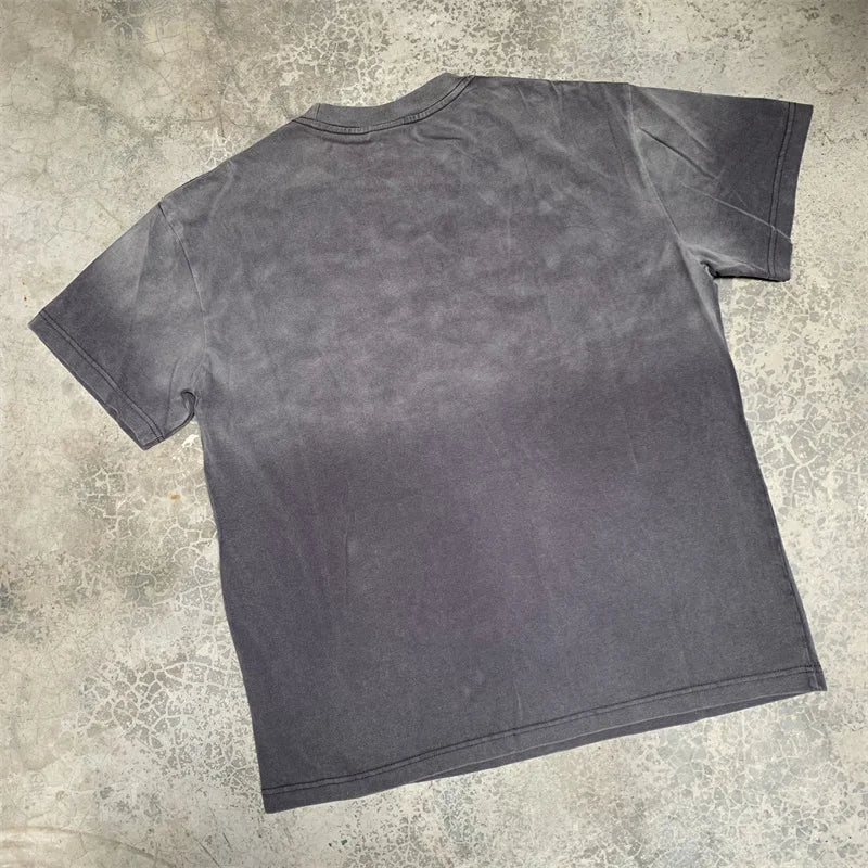 Vale Retro Washed Cement Print Pattern Short Sleeved t-Shirt