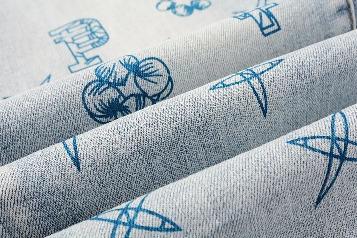 Purple new slim-fit hand-painted printed pants light blue