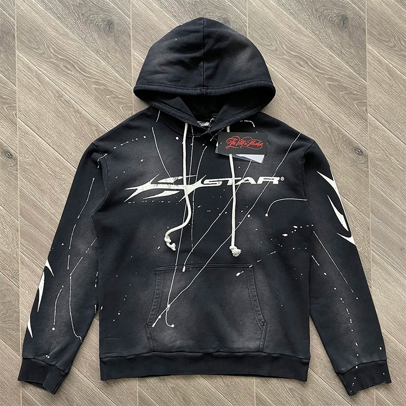 Hellstar HS77 PATH TO PARADISE vintage classic printed logo acid wash hoodie