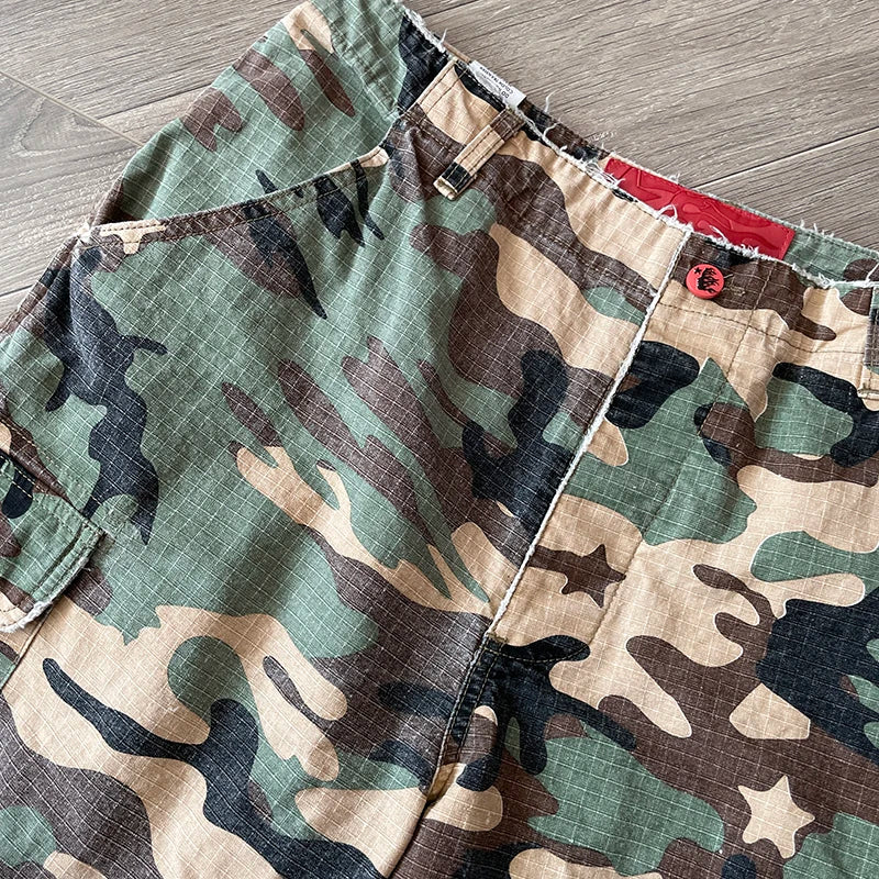 HS Studios European and American high street embroidered camouflage sports casual cargo pants