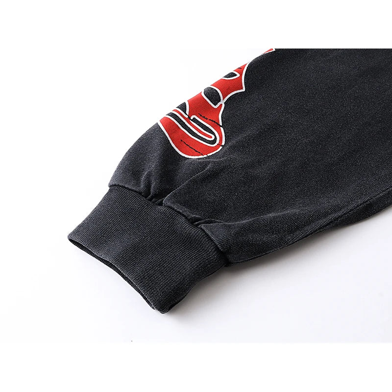 1097 # Godspeed Fashion Retro Washed Street Cotton Loose Long Sleeve T-shirt
