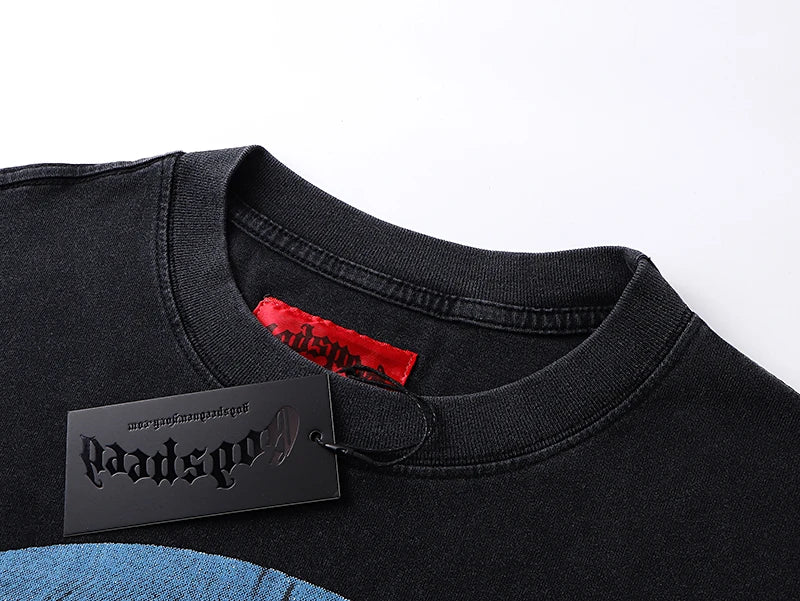 1097 # Godspeed Fashion Retro Washed Street Cotton Loose Long Sleeve T-shirt