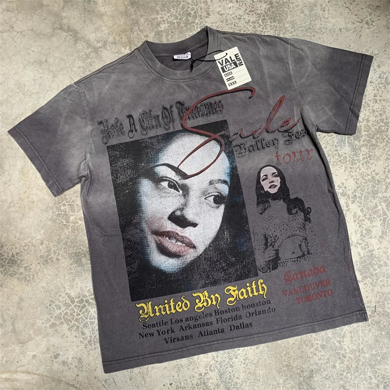 Vale Retro Washed Cement Print Pattern Short Sleeved t-Shirt